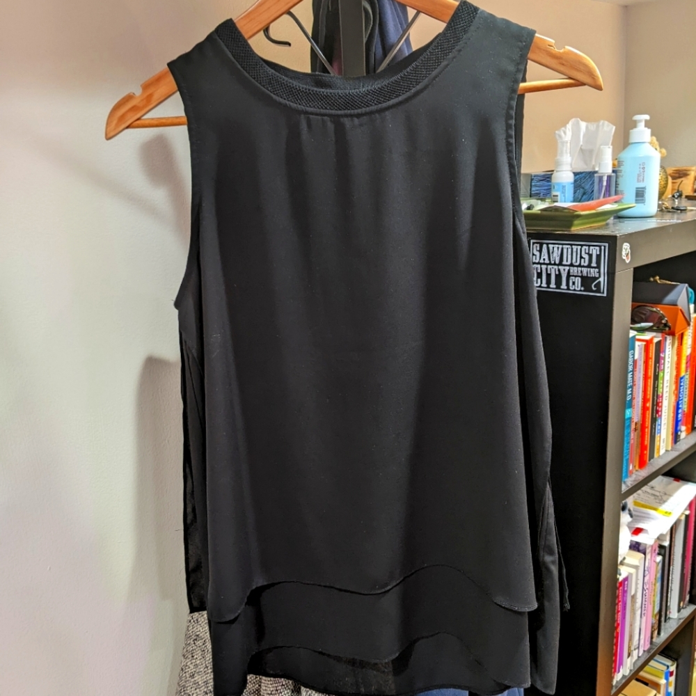 Layered flowy black tank